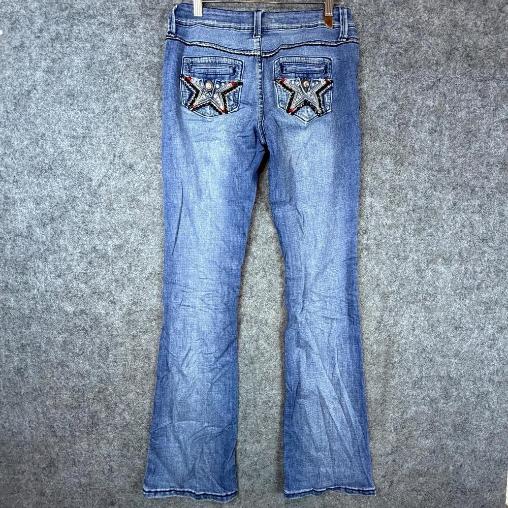 People's Liberation Jeans Womens 26 Blue‎ Denim Bootcut Star Rhinestones Y2K